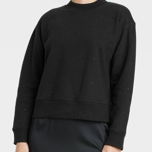 LAST ONE! Women's Jeweled Pullover Sweatshirt in Black Size: SMALL - Picture 1 of 4